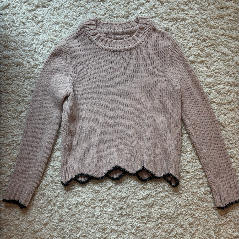 Pink Glittery Knit Sweater with Black Trim